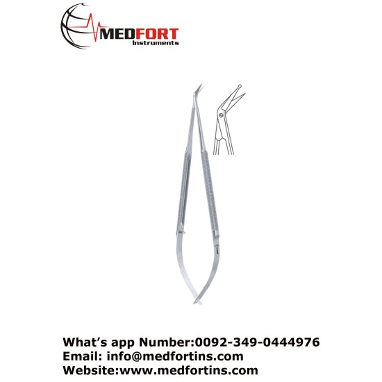  Micro Vascular Scissors Round Handle Delicate Blades One Blade with Probe Tip Angled 45, 16.5 cm