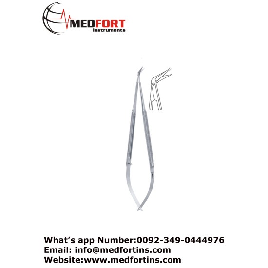 Micro Vascular Scissors Round Handle Delicate Blades One Blade with Probe Tip Angled 60, 16.5 cm