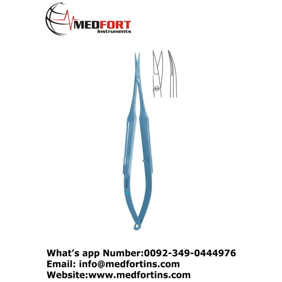  Titanium Micro Scissor Curved Flat Handle, 18 cm