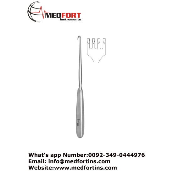 Volkmann Retractor, 4 Sharp Prongs - Hollow Handle 21.5 cm - 8 1/2"