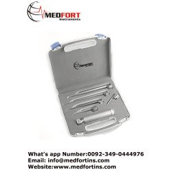 Set of 6 Blades (00, 0, 1, 2, 3, 4) with 1 Med Handle, 1 Replacement Lamp, in Plastic Case