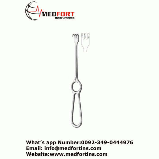 Volkmann Retractor, 22cm, Standard Pattern, Sharp, 3 Prongs (13mm Wide)